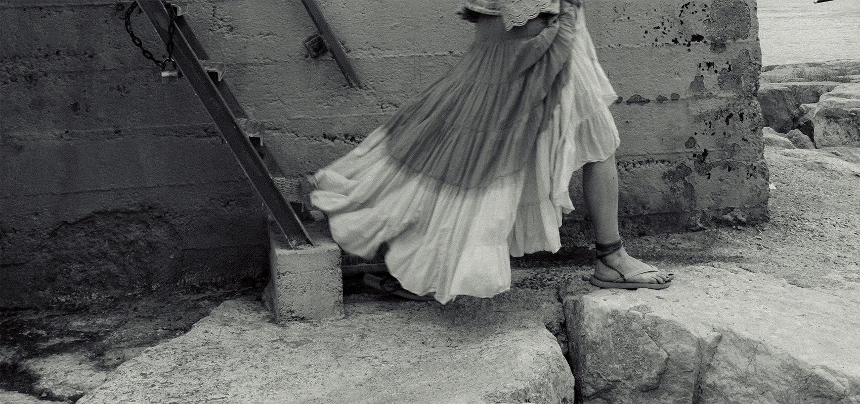 Girl walking with long dress